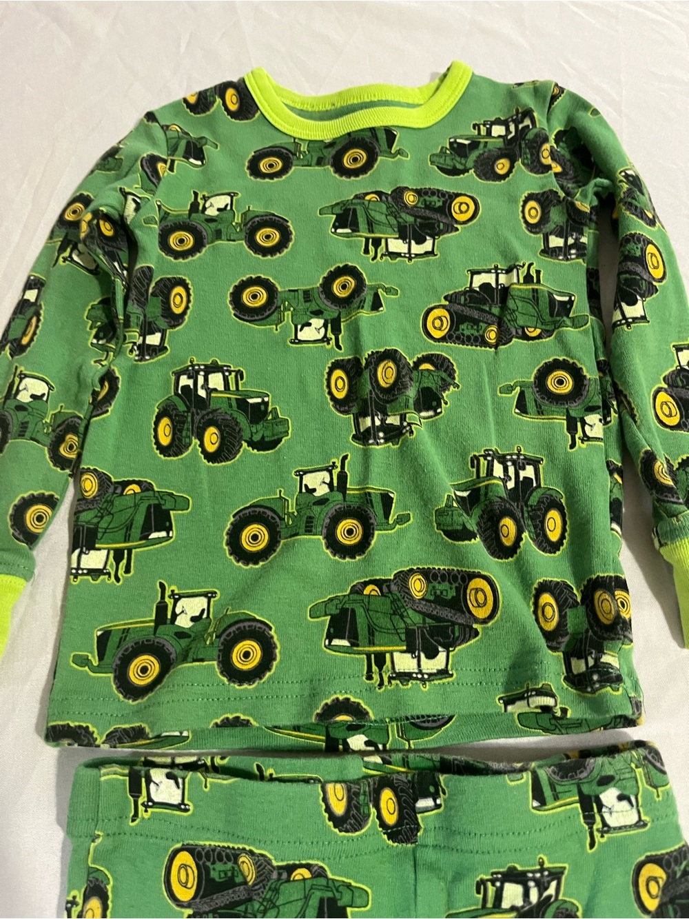 John Deere Green Tractor Pajama Set with Lime Trim Boys Size 3T - Picture 3 of 5